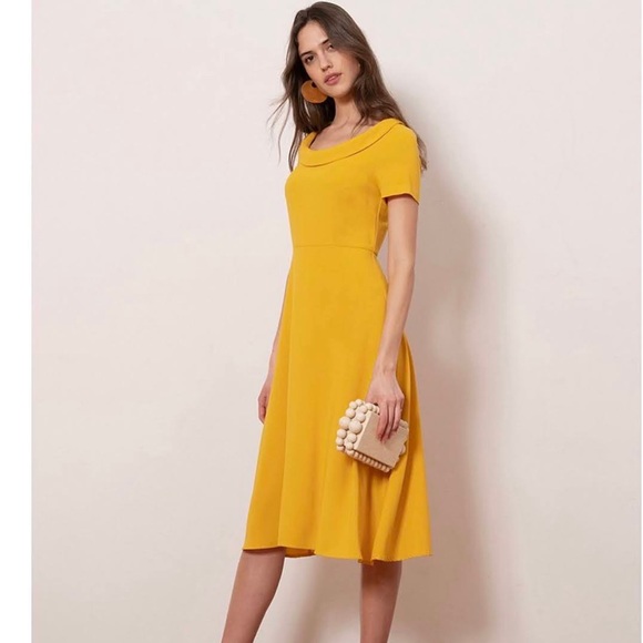 Donna Morgan Womens Size 6 Mel Yellow Scoop Neck Fit & Flare Midi Dress NWT - Picture 6 of 7